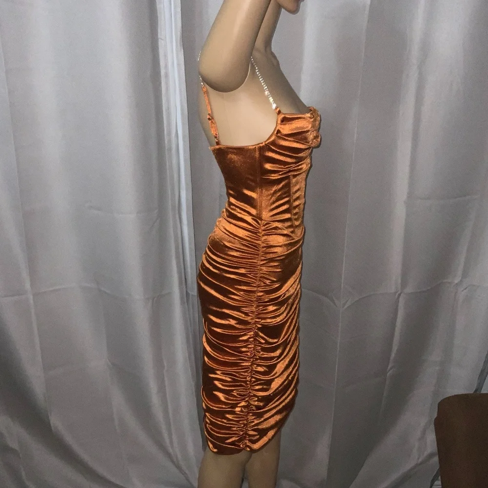 Sexy Corset Bodice Cocktail Dress. Burnt Orange - Picture 14 of 16